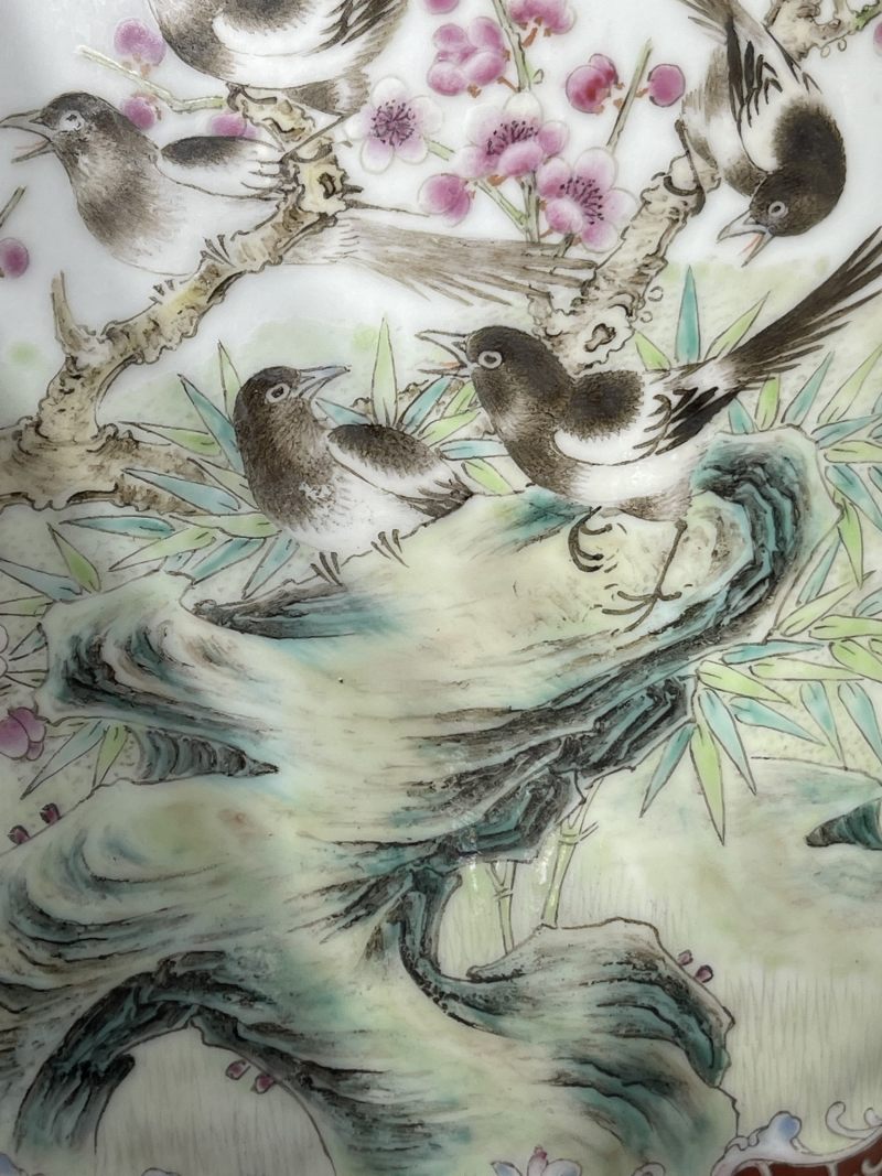 创汇期 王鹤亭粉彩花鸟纹大瓶 - 图13