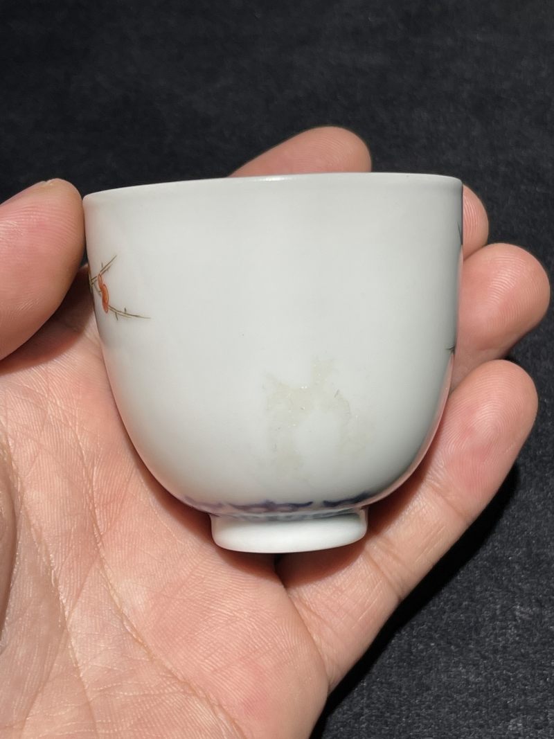清康熙 青花花卉纹杯 晚清加彩 - 图4