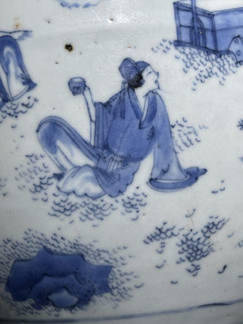 明崇祯 青花人物纹莲子罐 - 图10