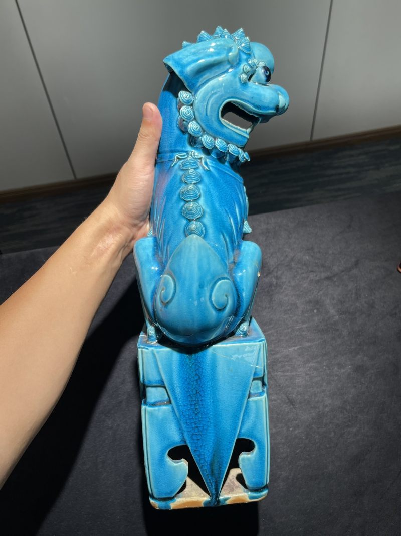 清康熙 孔雀蓝釉狮子瓷塑一对 - 图6