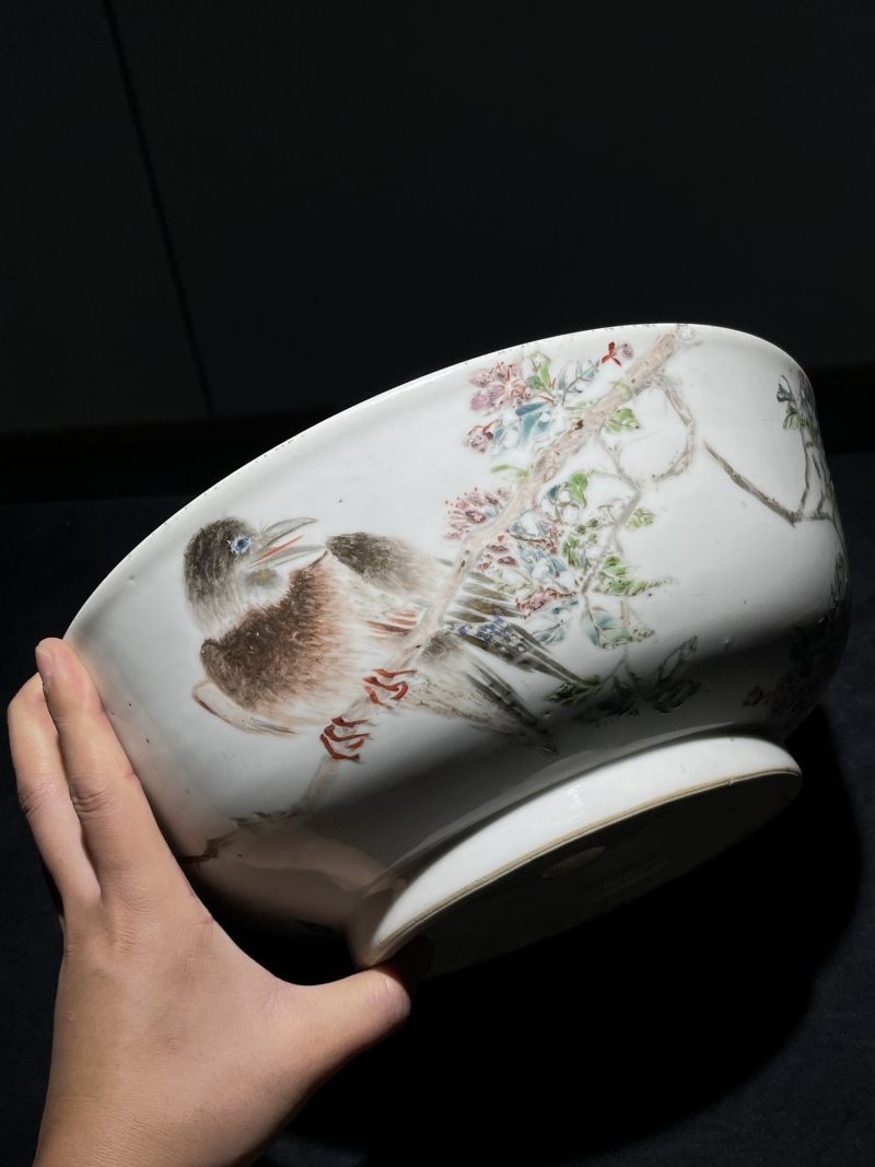 清晚期 浅绛彩花鸟纹大碗 - 图2