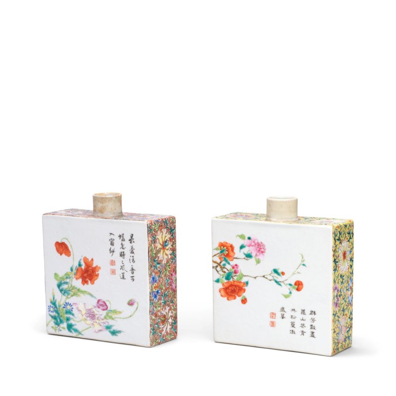 清乾隆 粉彩詩文花卉四方茶葉罐一對 | A PAIR OF EXCEPTIONALLY RARE 'TANG YING' FAMILLE ROSE TEA CADDIES - 图10