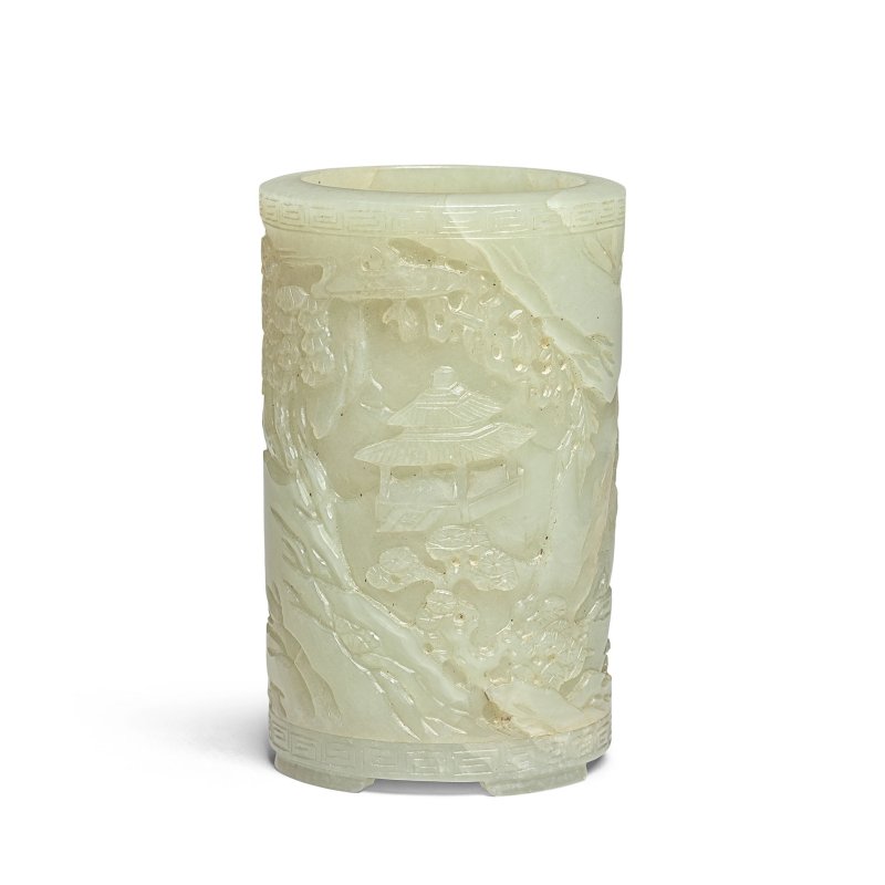 十八/十九世紀 白玉雕人物山景小瓶 | A WHITE JADE INCENSE TOOL VASE - 图2
