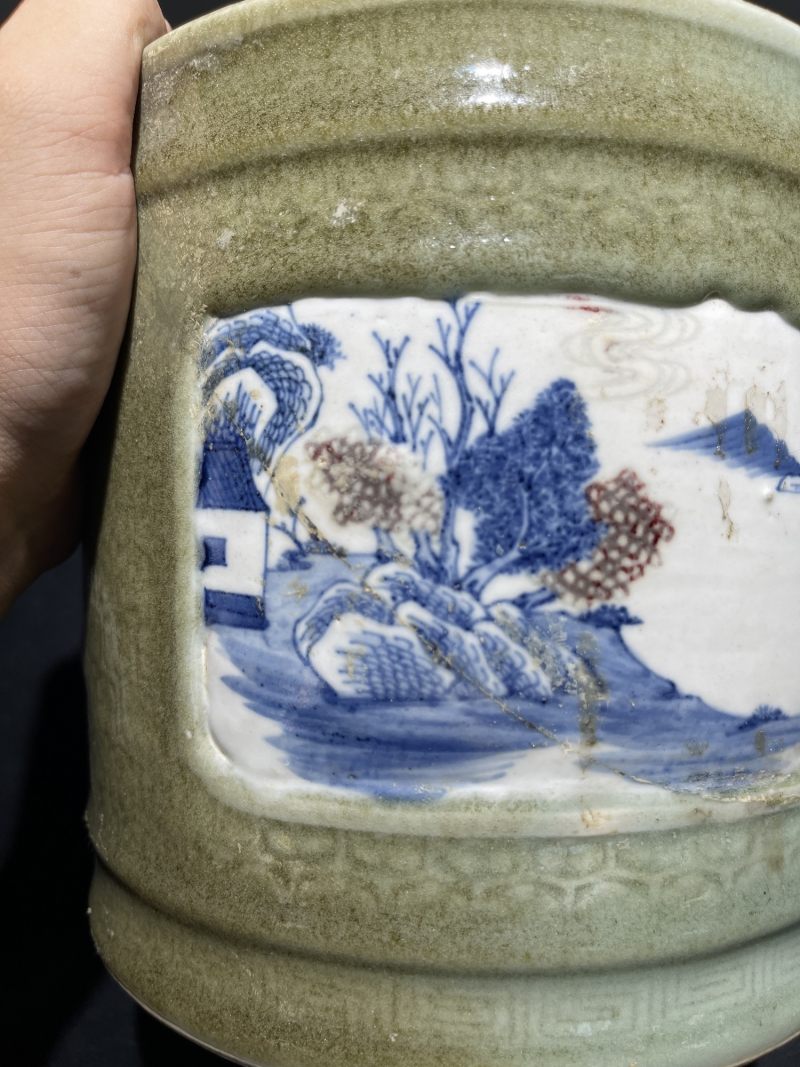 清早期 青花、青花釉里红笔筒一组2件 - 图5