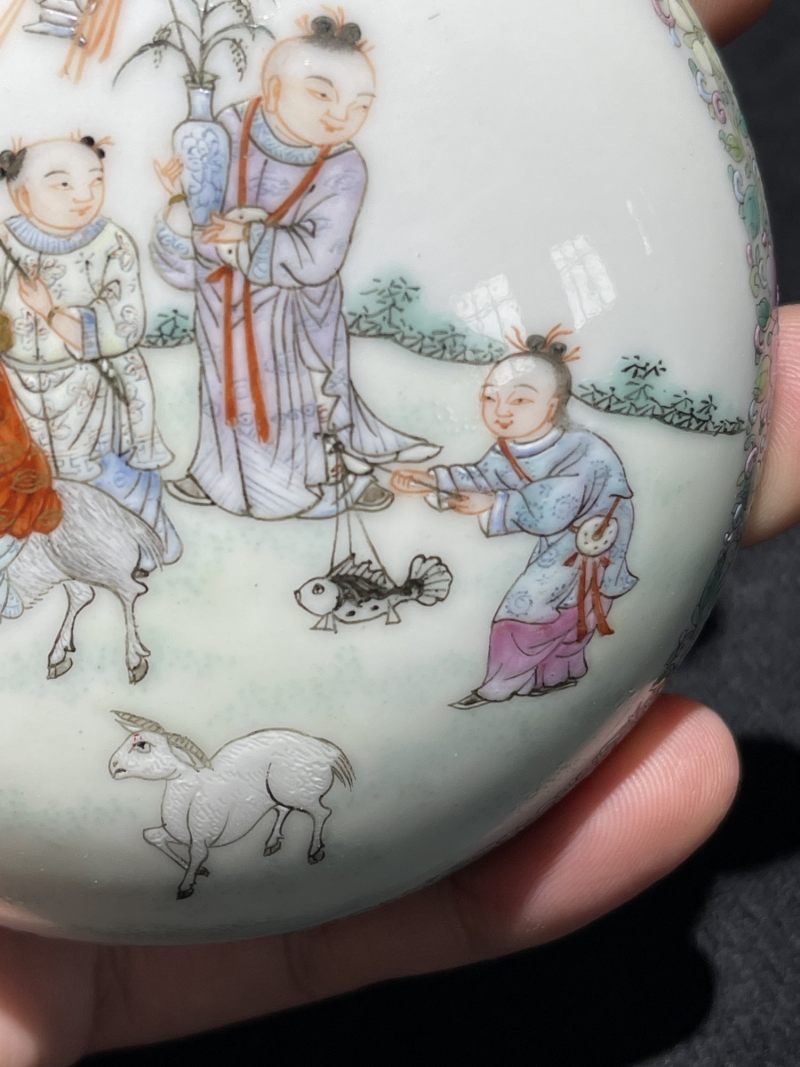 民国 粉彩婴戏纹印盒 - 图6