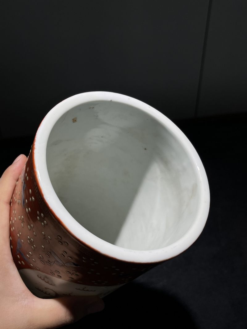 清光绪 御制珊瑚红地粉彩龙凤呈祥帽筒 - 图6