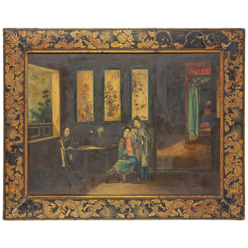 中國畫家 室内圖 布面油畫 裝框 約一八四零年 | CHINESE ARTIST (CIRCA 1840) - 图2