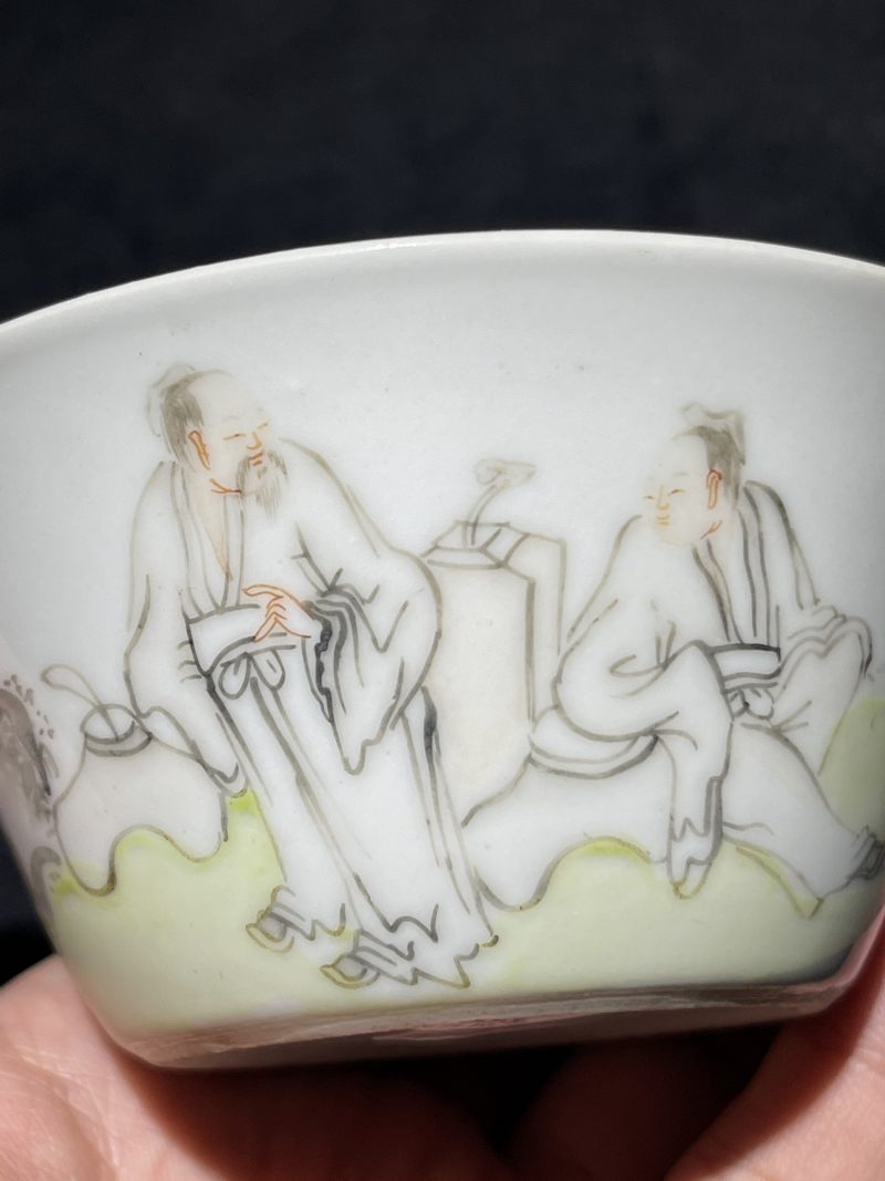 清雍正 粉彩高士图马蹄杯 - 图7