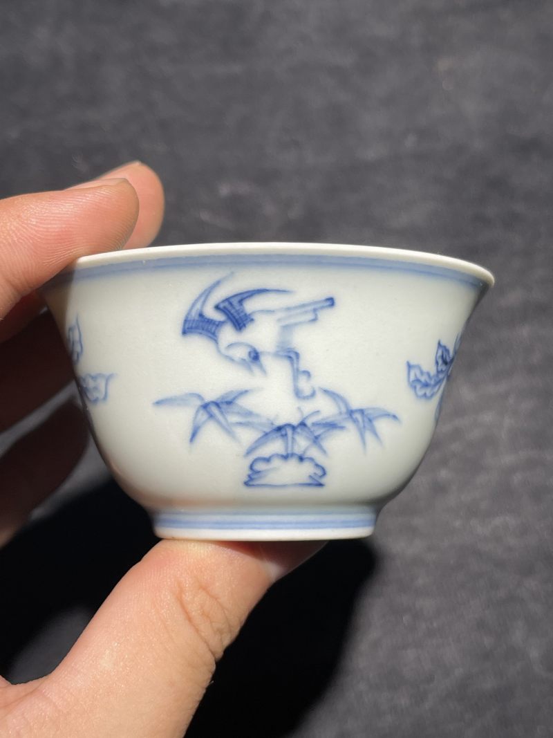 清康熙 青花花鸟纹杯 - 图4