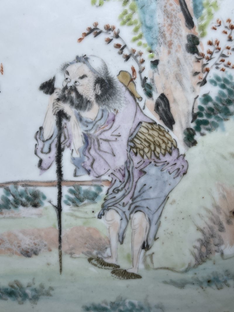 清代 青花、粉彩瓷板一组两件 - 图12