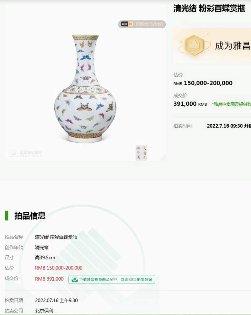 清光绪 粉彩百蝶纹玉堂春瓶一对 - 图77