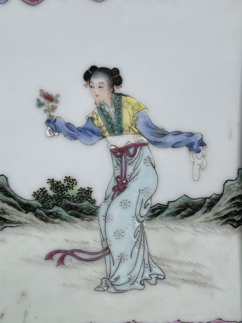 民国 粉彩人物纹六方花盆 - 图8