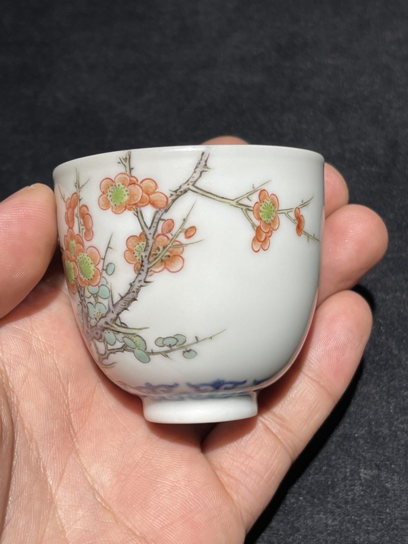 清康熙 青花花卉纹杯 晚清加彩 - 图5