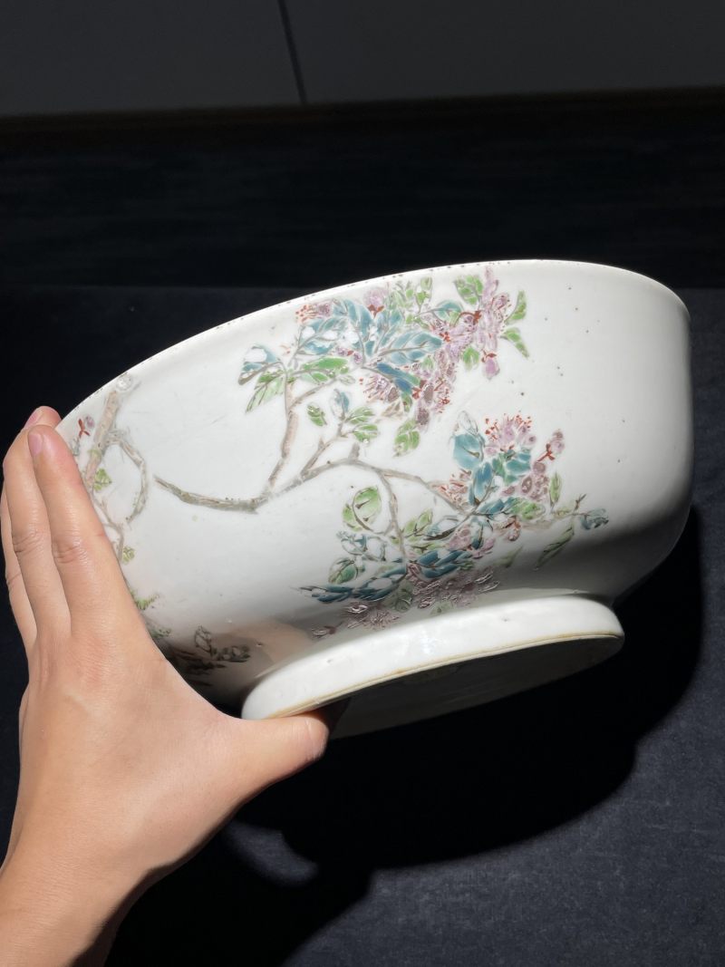 清晚期 浅绛彩花鸟纹大碗 - 图3