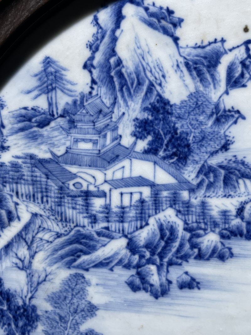 清雍正 青花山水人物纹瓷板 - 图6