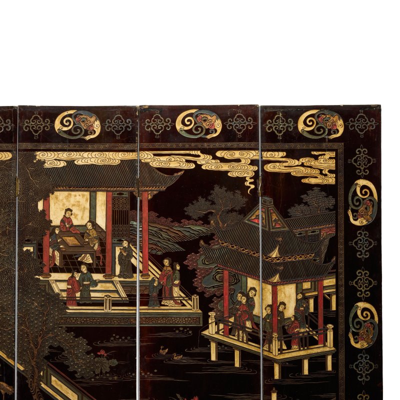 乾隆丙午年（1786）款彩漢宮春曉圖八開屏風 | AN EIGHT-PANEL DOUBLE-SIDED 'COROMANDEL' LACQUER SCREEN - 图4
