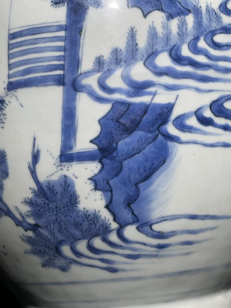明崇祯 青花人物纹莲子罐 - 图12
