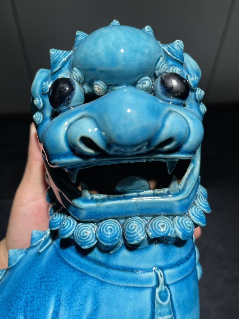 清康熙 孔雀蓝釉狮子瓷塑一对 - 图8