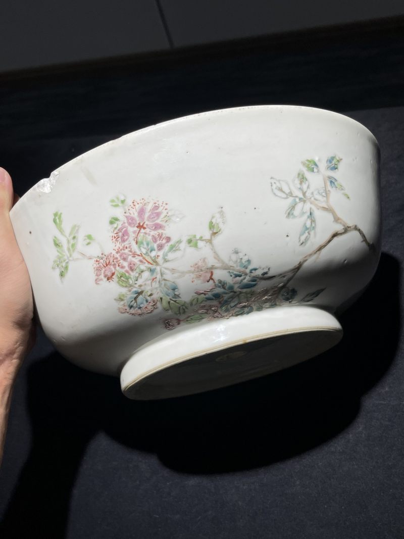 清晚期 浅绛彩花鸟纹大碗 - 图4