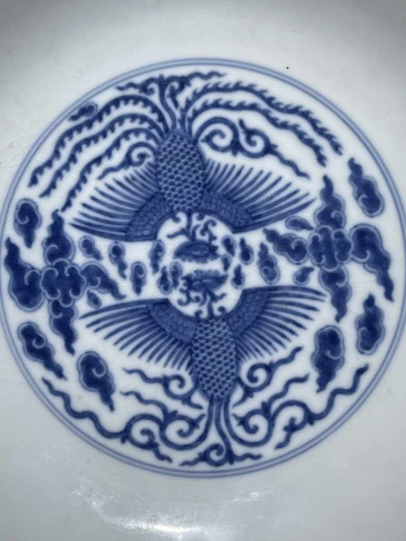 清同治 青花对头凤纹盘 - 图3
