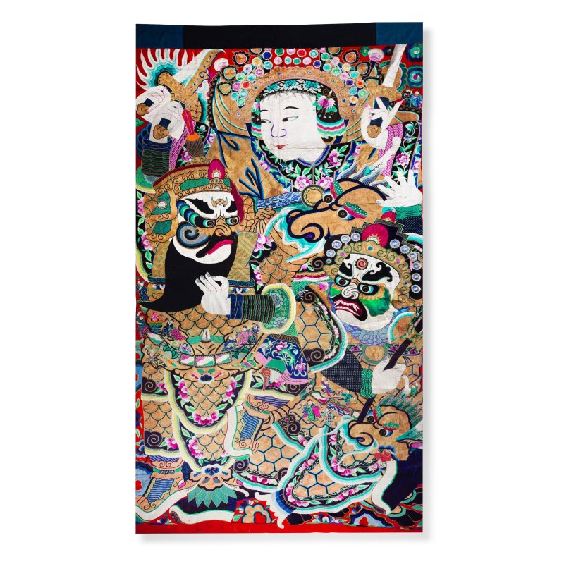 清晚期 刺繡戲曲人物圖掛幅 | A MASSIVE EMBROIDERED 'CHINESE OPERA' WALL HANGING - 图1