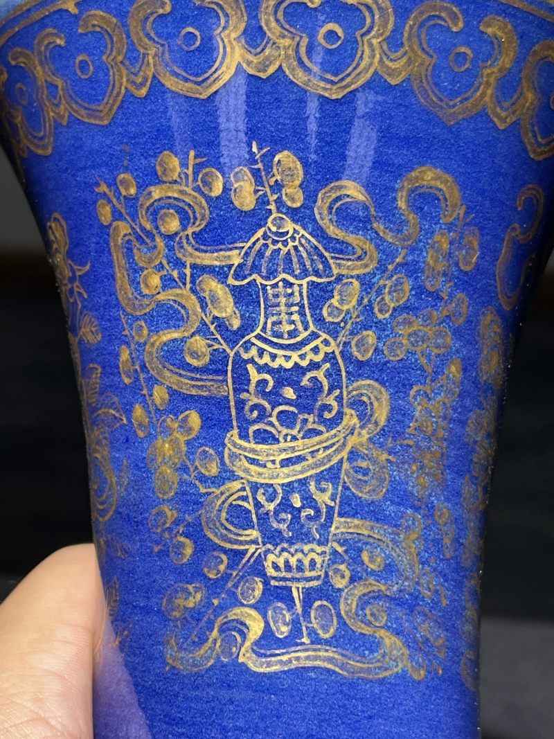 清光绪 祭蓝描金龙纹赏瓶一对 - 图29