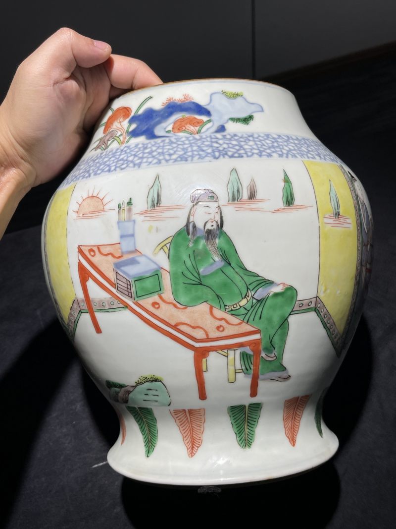 清晚期 青花五彩人物纹将军罐一对 - 图13