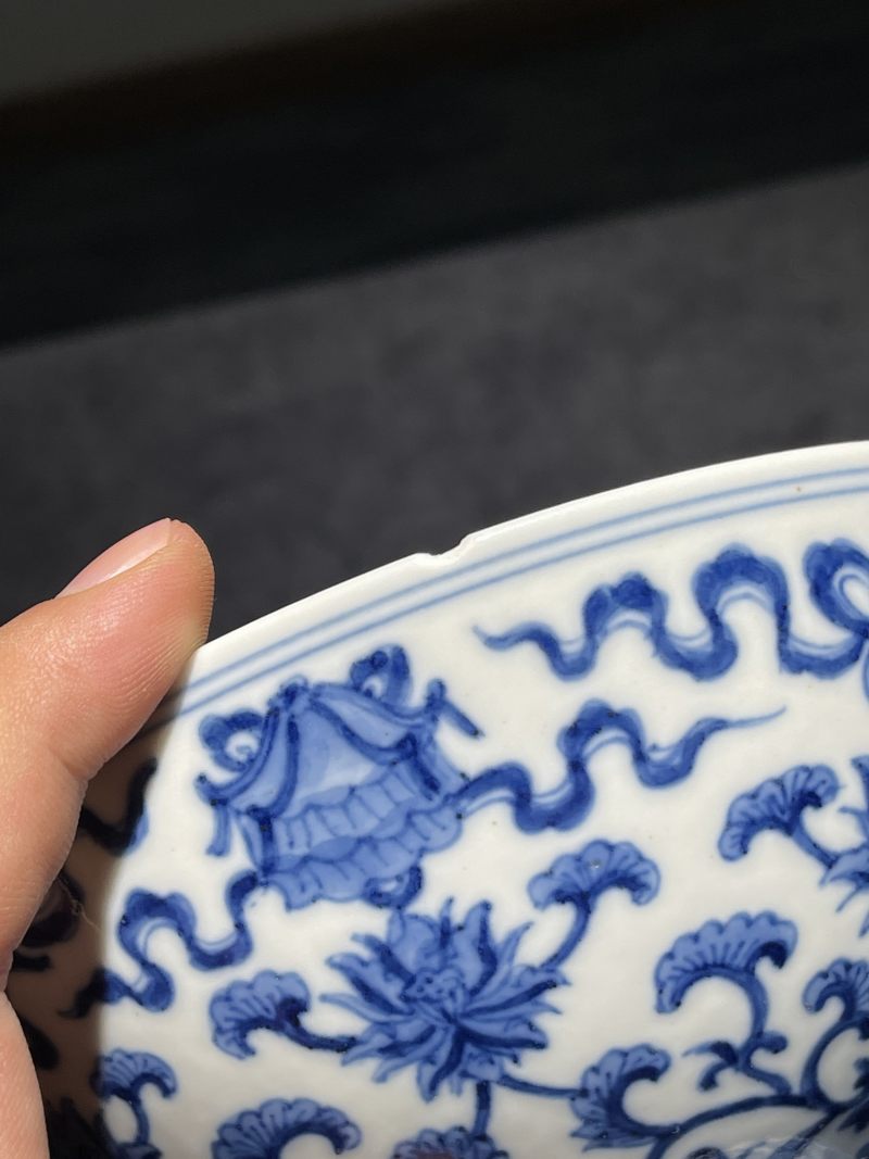 清晚期 青花佛八宝花卉纹高足碗 - 图10