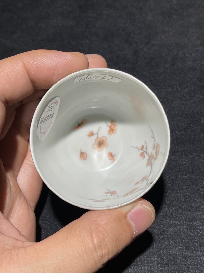 清康熙 青花花卉纹杯 晚清加彩 - 图6