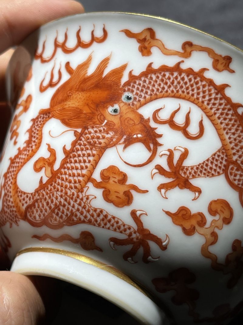 清道光 矾红龙纹茶园一对 - 图14
