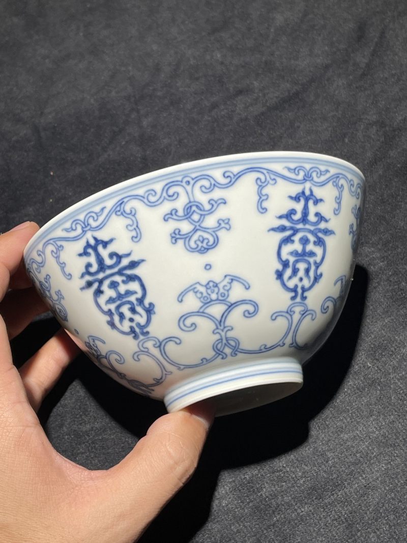 清道光 青花忍冬纹碗 - 图3