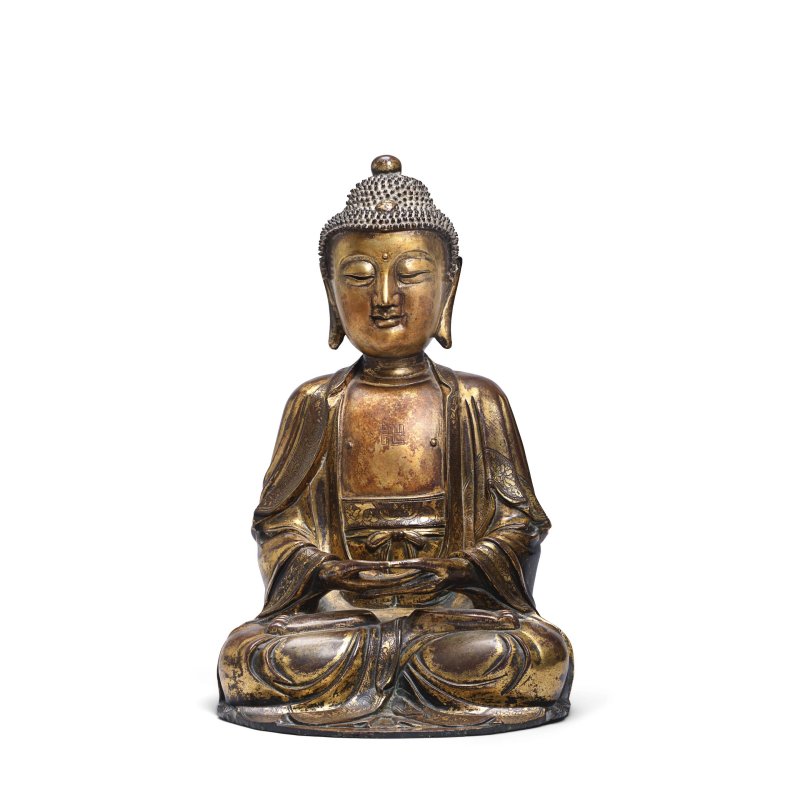 明 銅鎏金佛像 | A LARGE GILT BRONZE FIGURE OF AMITABHA BUDDHA - 图3