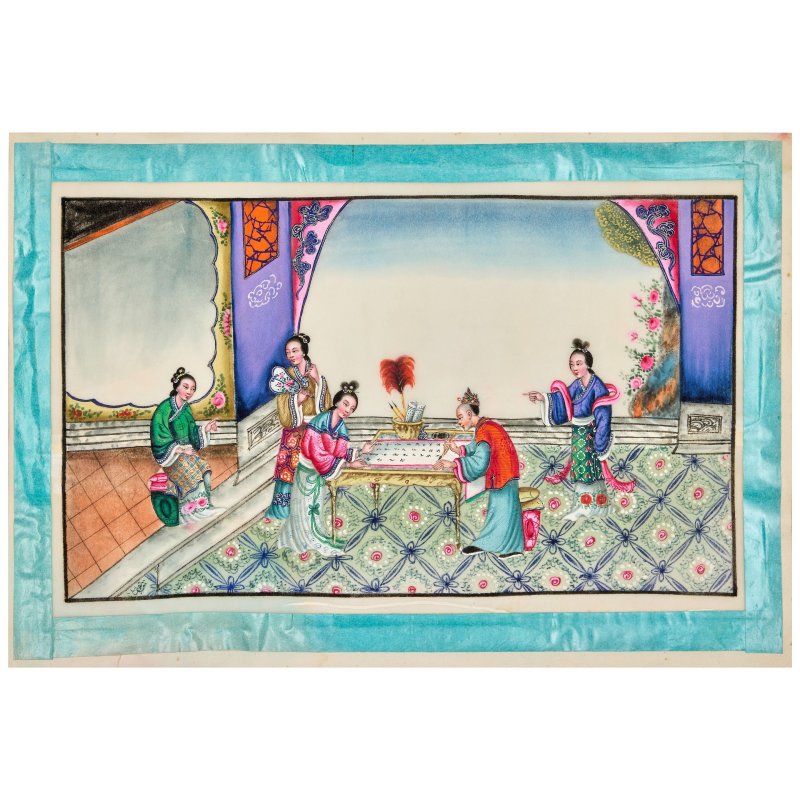 中國畫家 十九世紀 宮廷園景室内圖 冊頁十開 水粉通草畫 | CHINESE ARTIST (19TH CENTURY) - 图2