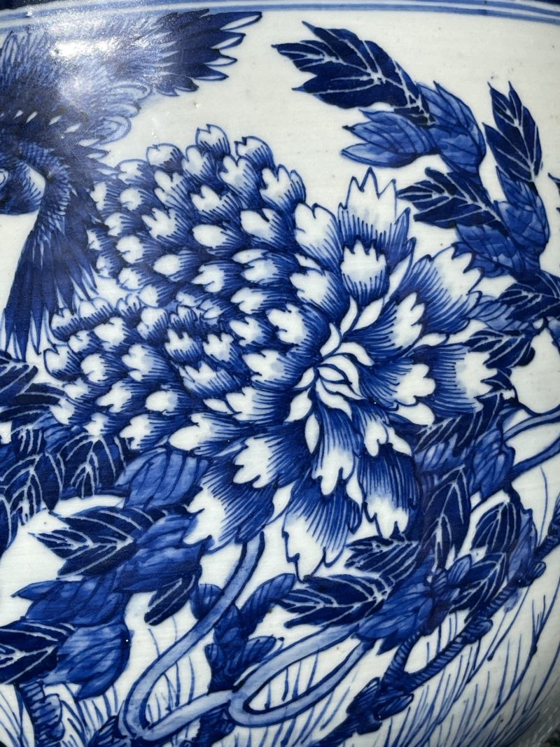 清中期 青花富贵白头纹大花盆一对 - 图6