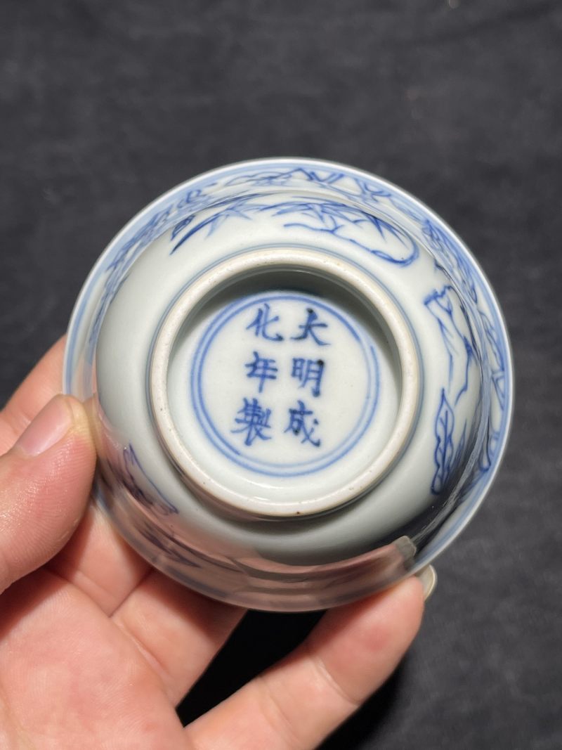 清康熙 青花花鸟纹杯 - 图6