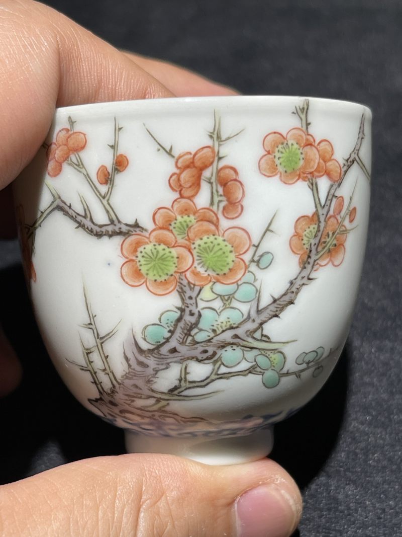 清康熙 青花花卉纹杯 晚清加彩 - 图7