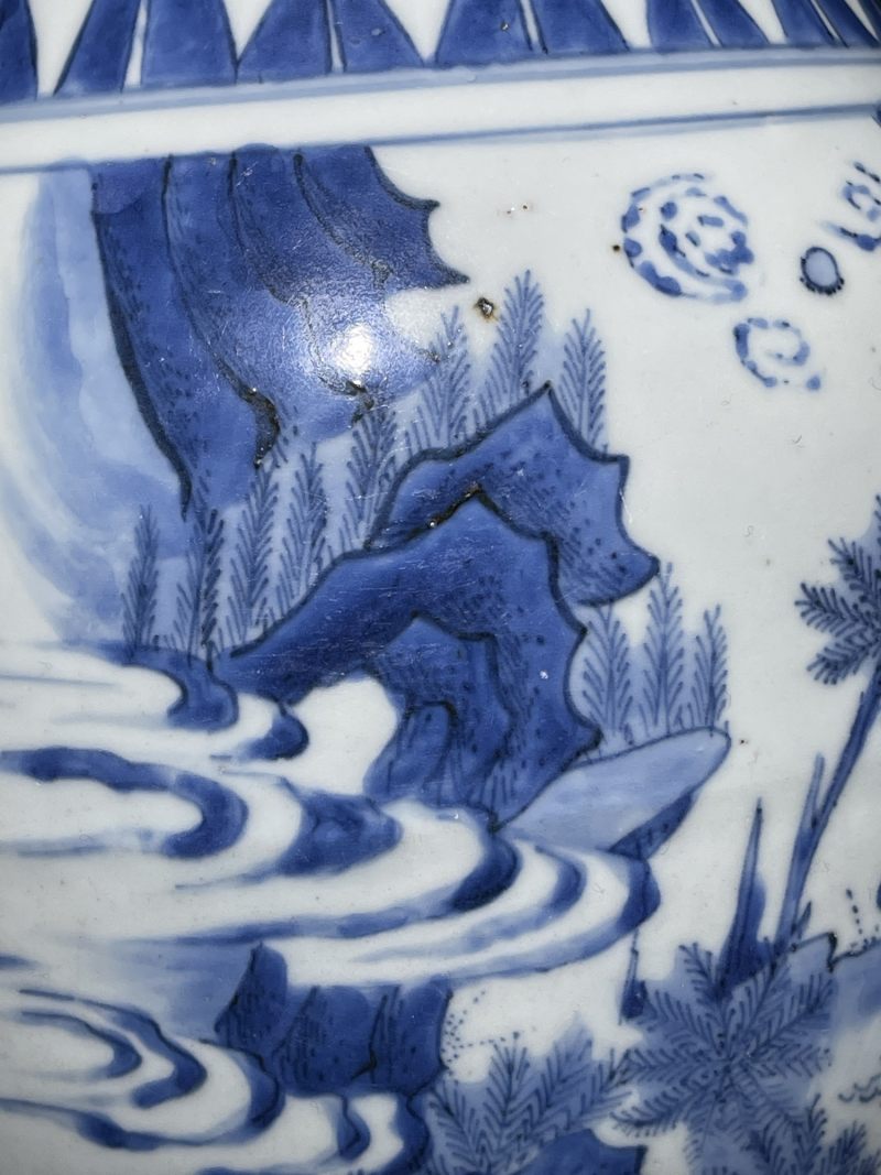 明崇祯 青花人物纹莲子罐 - 图13