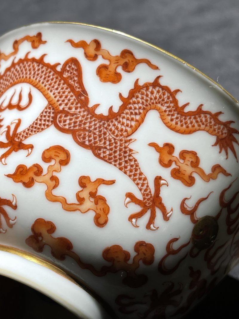 清道光 矾红龙纹茶园一对 - 图15