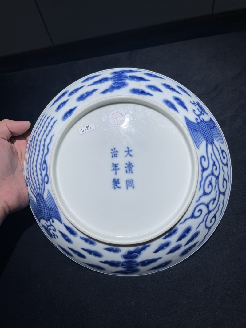 清同治 青花对头凤纹盘 - 图4