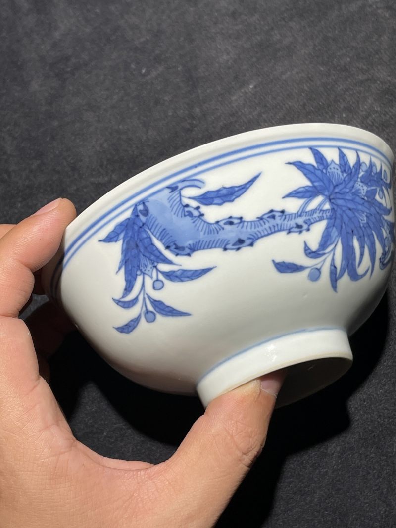 民国 青花花鸟纹碗 - 图3