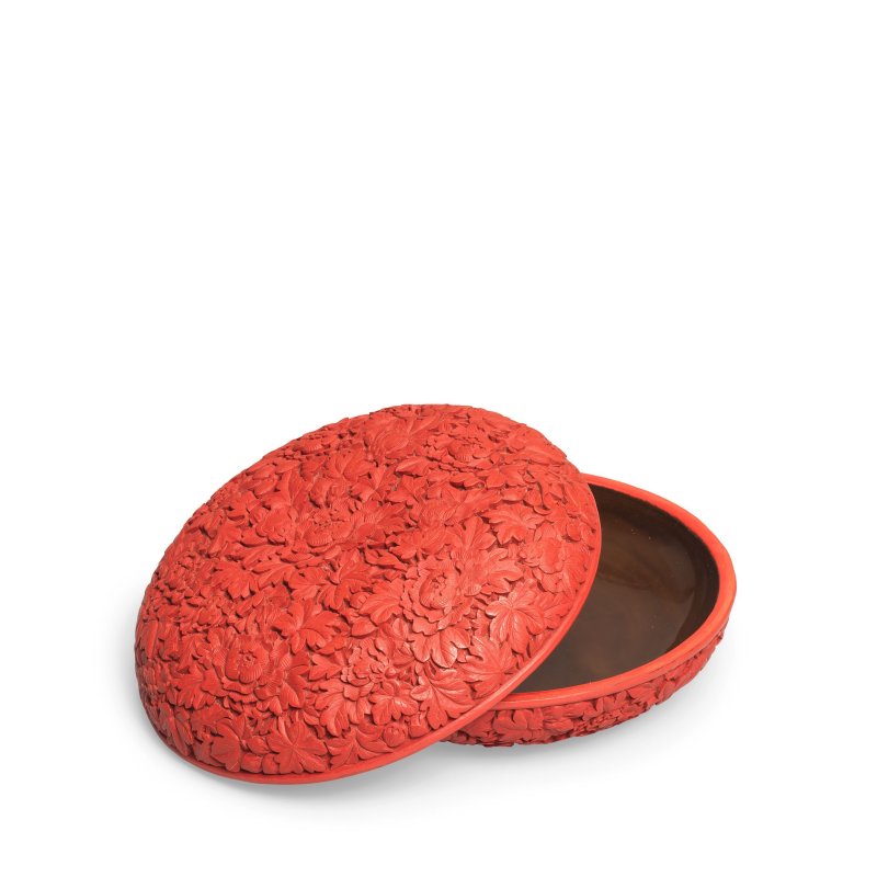 清乾隆/嘉慶 剔紅牡丹紋蓋盒 | A CARVED CINNABAR LACQUER CIRCULAR 'PEONIES' BOX AND COVER - 图4