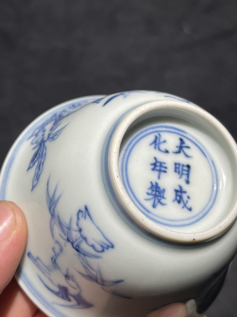 清康熙 青花花鸟纹杯 - 图7