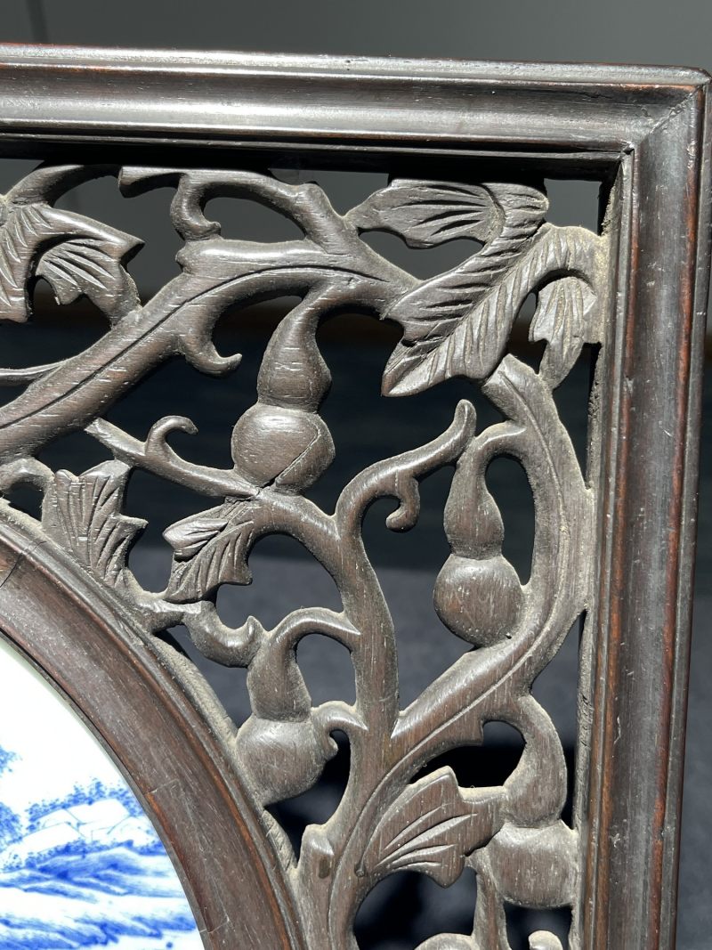 清雍正 青花山水人物纹瓷板 - 图8