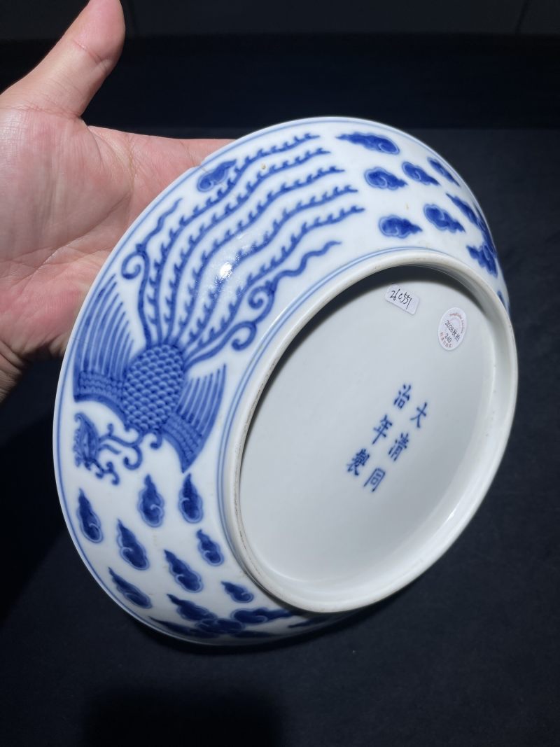 清同治 青花对头凤纹盘 - 图5