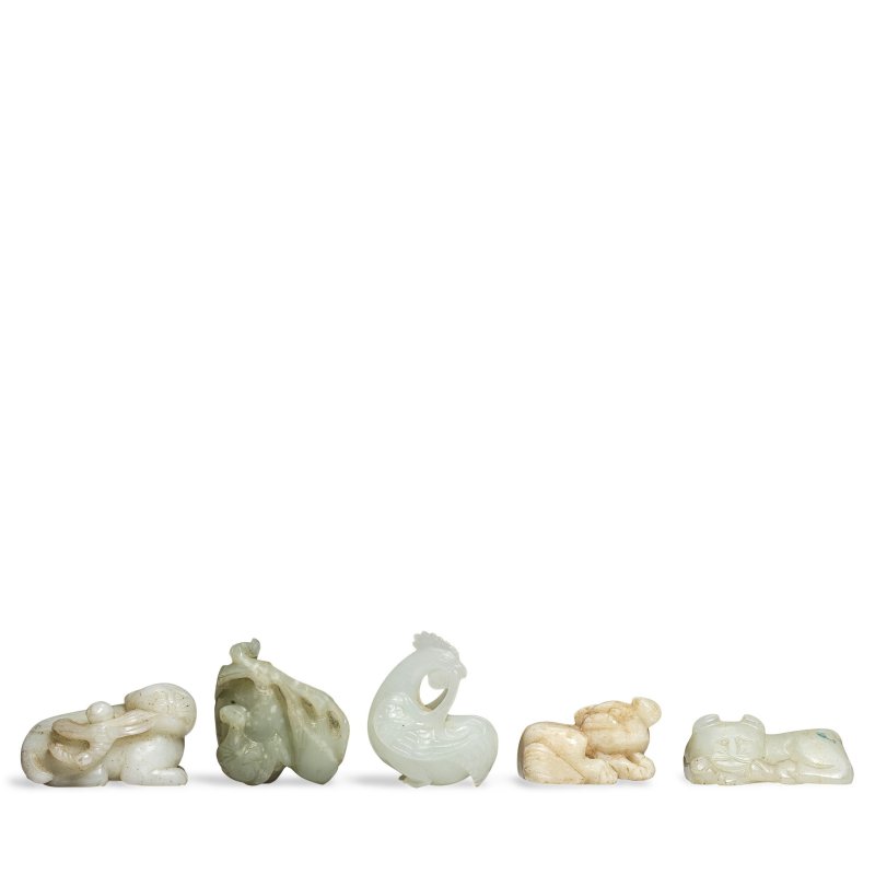 清 玉雕動物一組五件 | A COLLECTION OF FIVE JADE CARVINGS OF ANIMALS