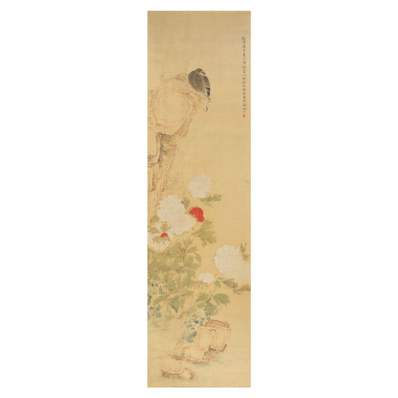 張翎 岩上栖鳥圖 設色絹本 裝框 一七五零年 | ZHANG LING (ACTIVE 18TH CENTURY)