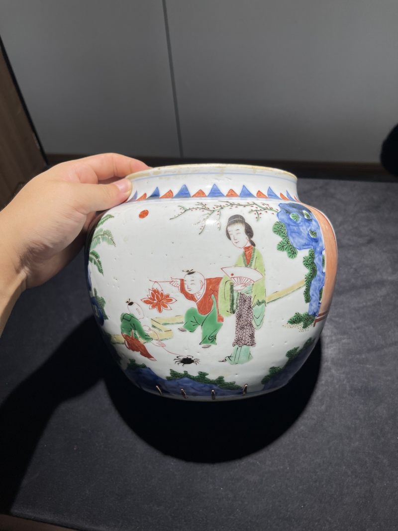 清康熙 五彩盘、罐一组3件 - 图8