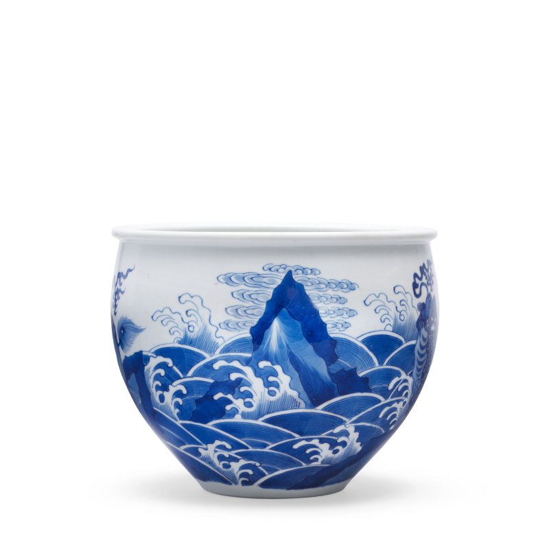 清康熙 青花海瑞獸紋卷缸 | A BLUE AND WHITE 'MYTHICAL BEASTS' JARDINIÈRE - 图3