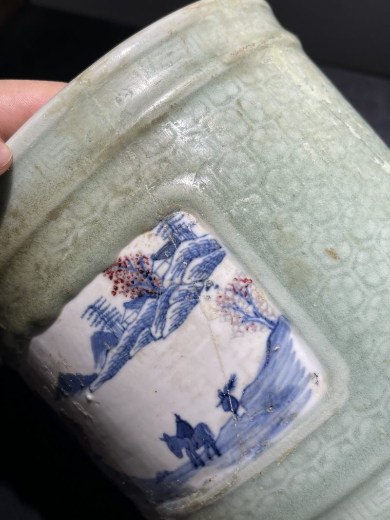 清早期 青花、青花釉里红笔筒一组2件 - 图9