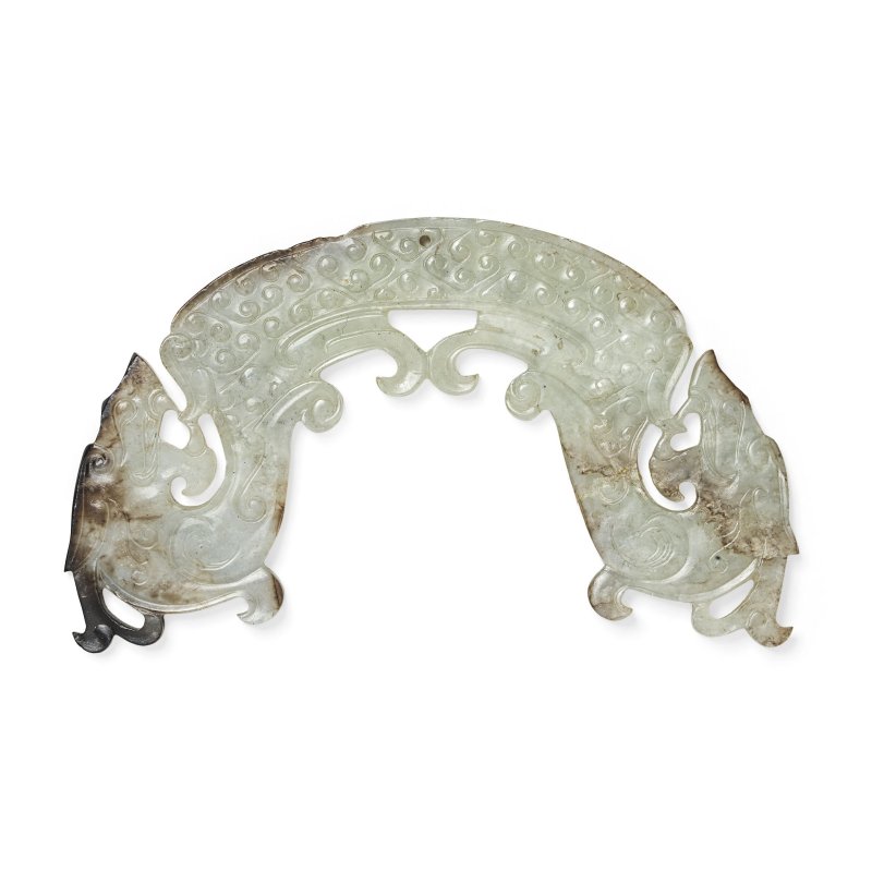 二十世紀 白玉龍紋璜 | A WHITE JADE DRAGON-FORM PENDANT, HUANG
